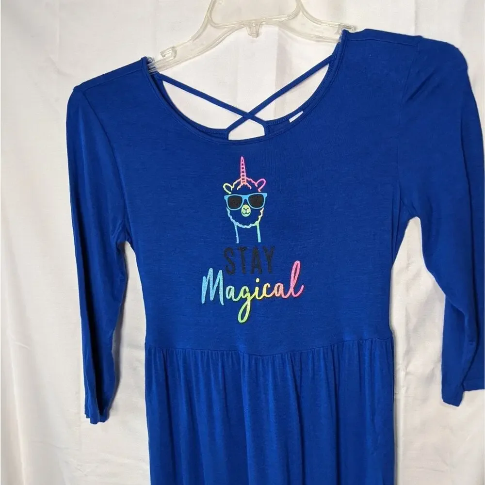 JUSTICE 14/16 PLUS Blue Stay Magical Unicorn Stretch Knit Dress